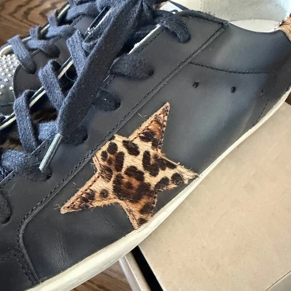 Golden Goose Superstar Gold studded toe - Black leather with leopard star - Picture 7 of 11